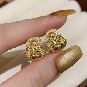 18K Gold Plated Bohemian Diamond Buddha Earrings